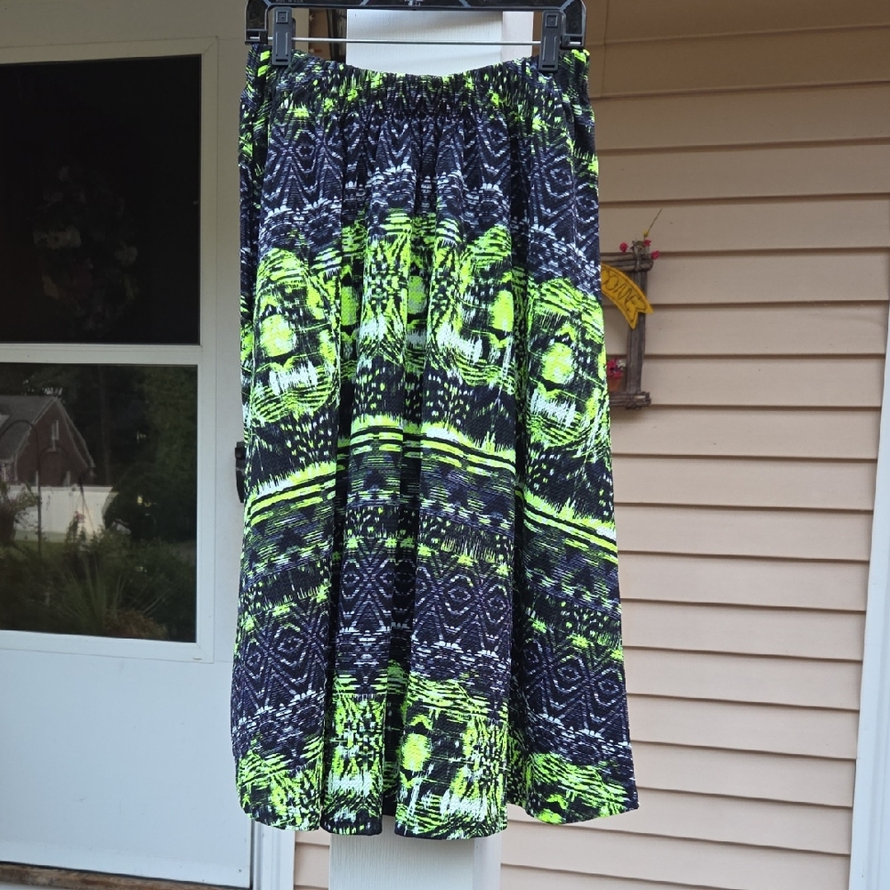 NWT Rebdolls Neon Green and Black Midi Skirt